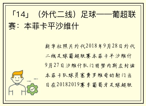 「14」（外代二线）足球——葡超联赛：本菲卡平沙维什
